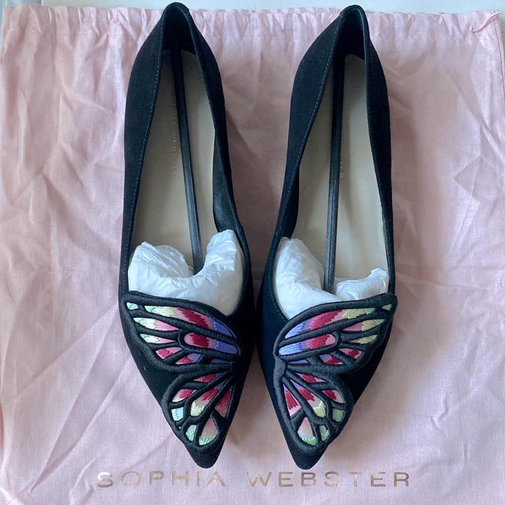 Sophia Webster Butterfly Black Flats 38 NEW